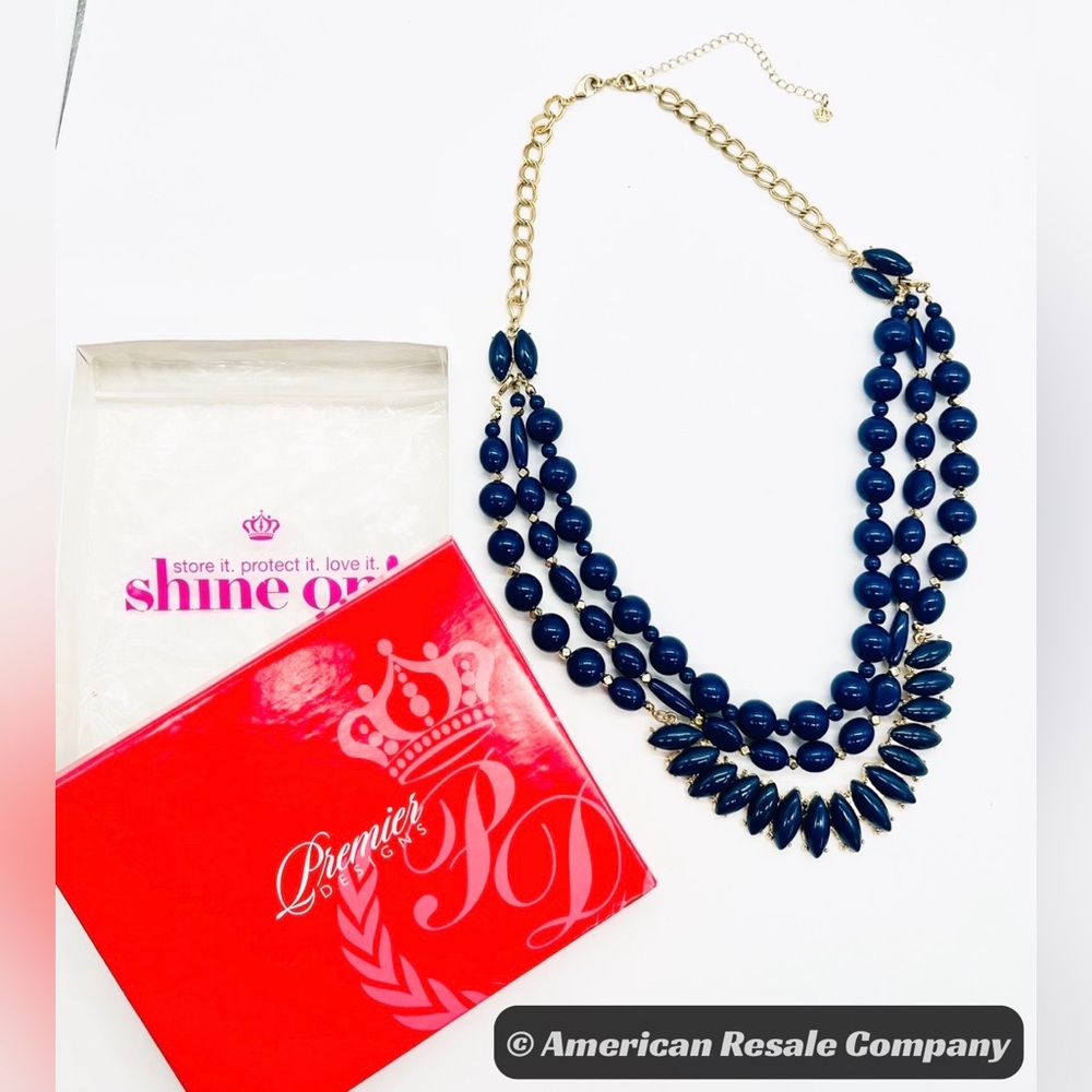 2018 Premier Designs "In The Navy" Limited Edition Navy Arylic Gold Necklace $63